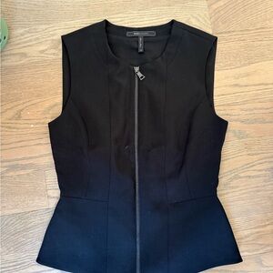 BCBGMaxAzria Black Sleeveless Peplum Top with Front Zip
